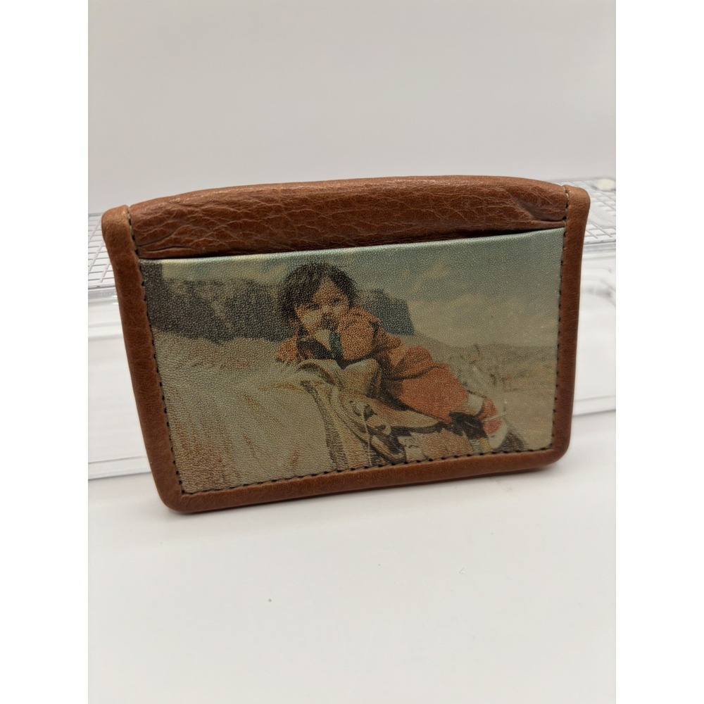 Vtg Red Sands Design Native American Photo Print‎ Leather Wallet ID Pic Holder